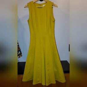 NWT Calvin Klein A-line Sleeveless Dress Rib Flared Skirt Chartreuse Women Sz 2